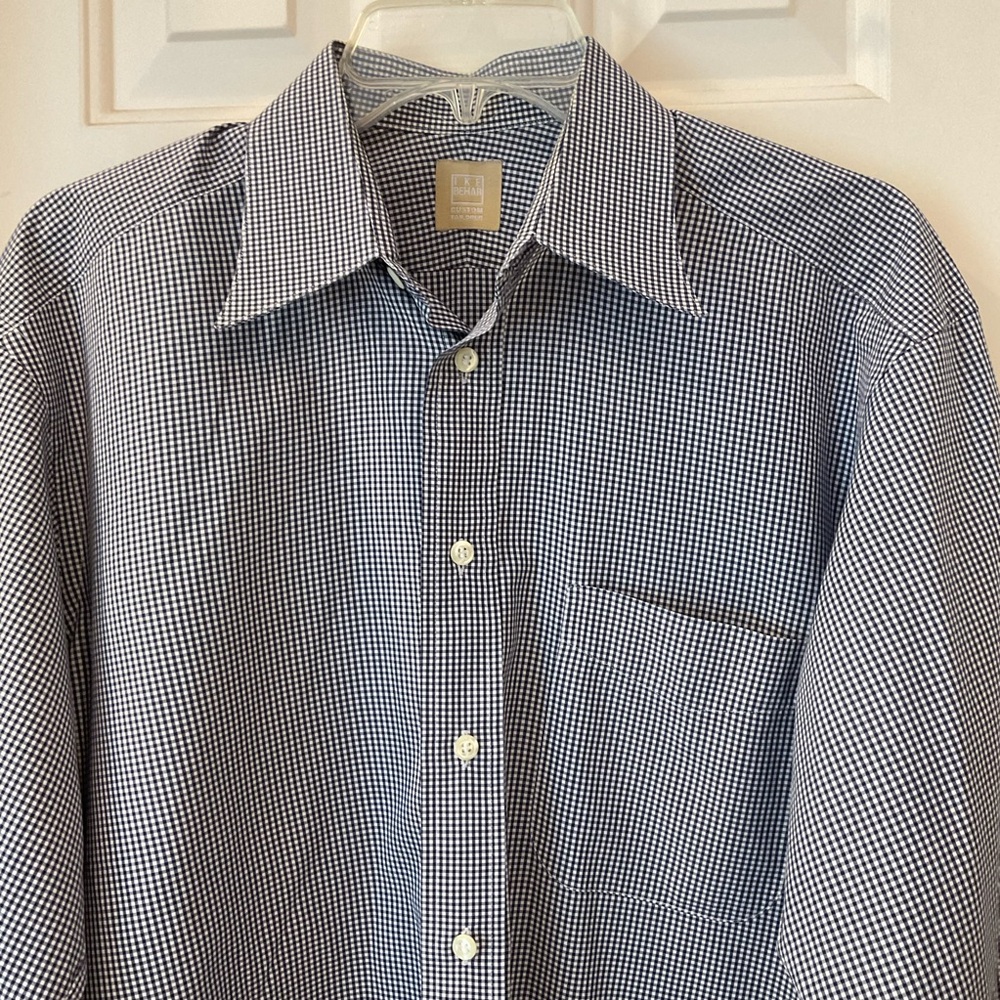 Ike Behar Navy Checkered Button Down Shirt, Cotton, Long Sleeve, Sz XL - Picture 2 of 8